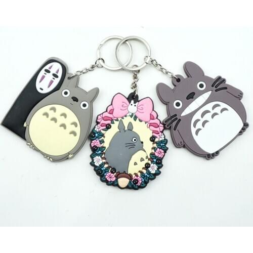 Cute Cartoon Totoro Keychain PVC Silicone Anime Key Chain Double Side Cartoon Key Ring Kid Trinket Key Holder