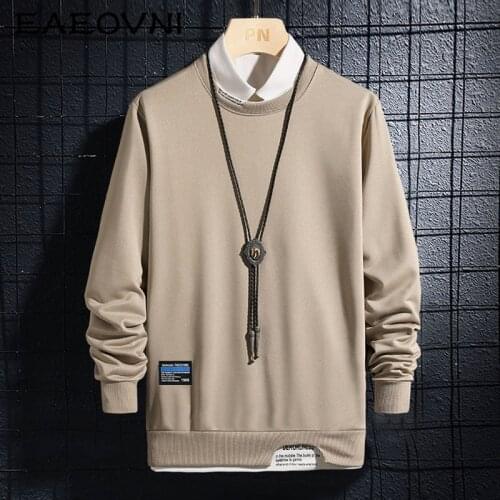 EAEOVNI Mens Casual Sweatshirts Hoodie Men Fake Two Pieces Multi Color O-Neck Fashion Harajuku Style Male Sweatshirt 2021 New