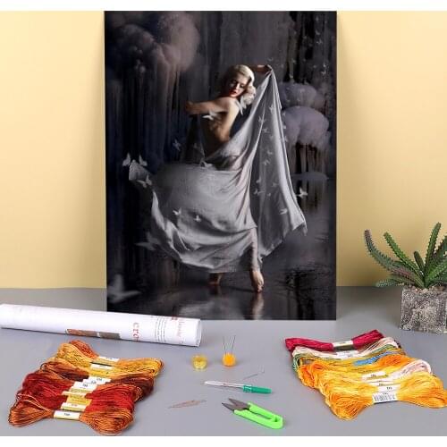 Woman Girl Printed 11CT Cross Stitch Embroidery Full Kit DMC Threads Painting Knitting Handicraft Handiwork Sales Needle