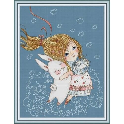Girl and Rabbit cross stitch kit aida 14ct 11ct count print canvas cross stitches needlework embroidery DIY handmade