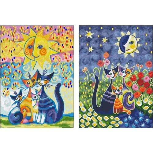 Cat and moon sun patterns counted 11CT 14CT 18CT Cross Stitch Set DIY Cross-stitch Kit Embroidery Needlework Home Decor