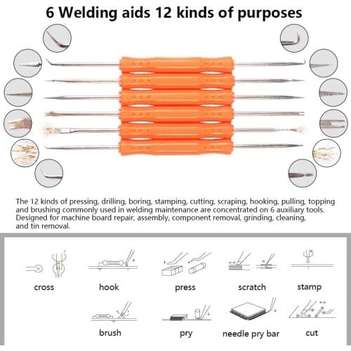 6pcs Desoldering Aid Tool Kit Soldering Aid Assist Tools PCB Cleaning Kit Repair Tool Electronic Heat Assist Set