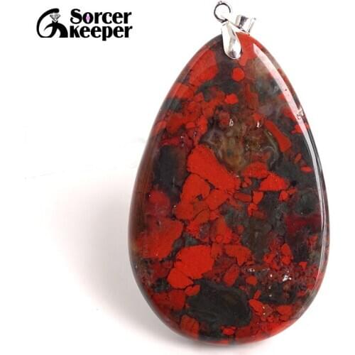 Natural Gem Stone Bloodstone Pendant Fit DIY Necklace Water Drop Slide Healing Crystals Beads for Women Men Jewelry Making BC186