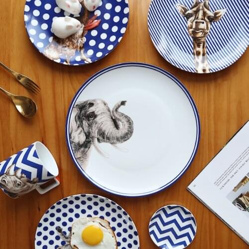 Nordic Creative Tableware Plate Dish Plate Home Steak Dinner Plate Pasta Plate Decorated Animal Plate sets