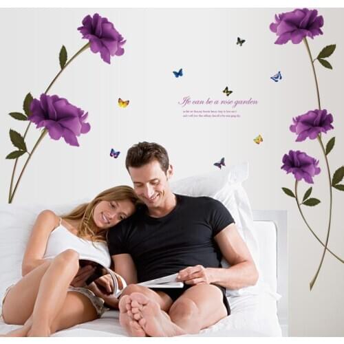 New purple roses large wall stickers flowers art decals home decor living room bedroom diy removable