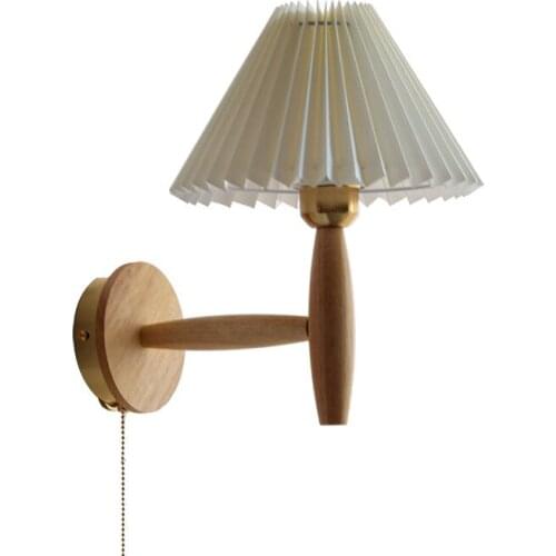 E27 220V Xianfan new Japanese wood wall lamp for bedroom living room retro cloth Lampshade vintage wallLamp night light