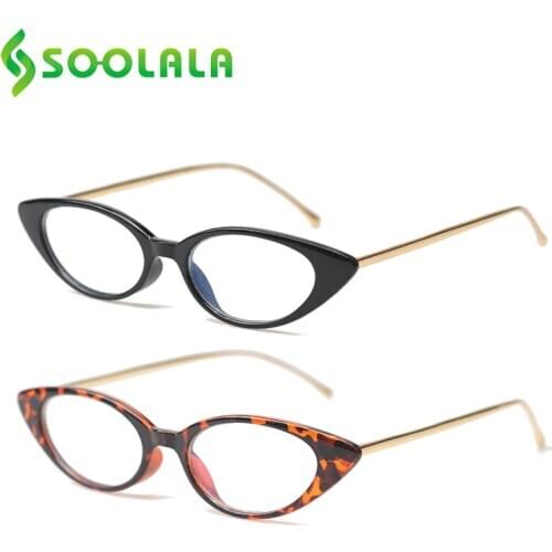 SOOLALA 2pcs Womens Small Cute Cat Eye Anti Blue Light Reading Glasses Blue Light Blocking Readers Eyeglasses Frame +1.0 to 4.0