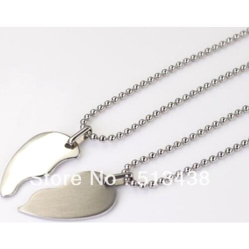 5set lot fashion his&hers jewelry polished Stainless Steel small 17*30mm heart Pendant necklace no chain