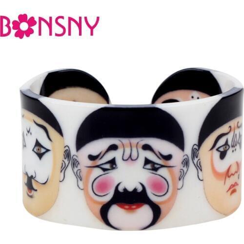 Bonsny Plastic Chinese Peking Opera Drama Facial Makeup Bangles Bracelets Fashion Ethnic Craft Jewelry For Women Girls Ladies