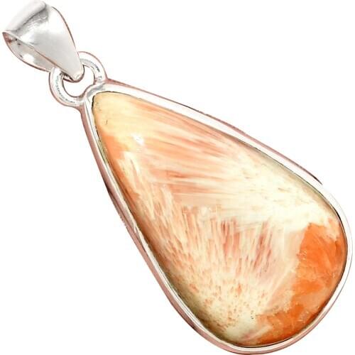 Genuine ORANGE SCOLECITE Pendant 925 Sterling Silver, Hand Made Women Fine Jewelry Gift
