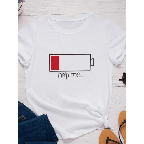 Help Me Recharge Print Women T Shirt Short Sleeve O Neck Loose Women Tshirt Ladies Fashion Tee Shirt Tops Clothes Mujer