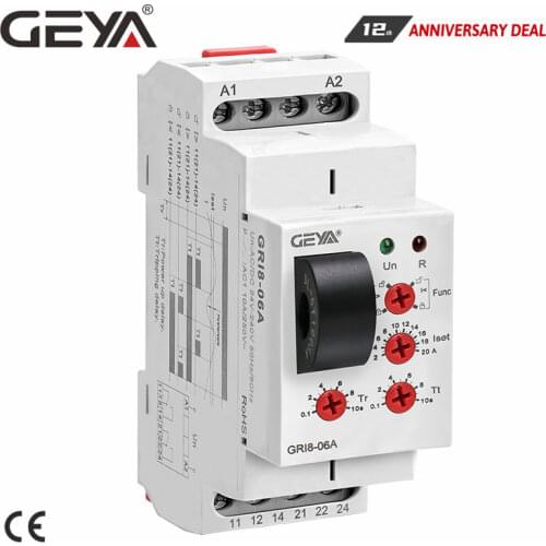 GEYA GRI8-06 DC Current Relay 18mm width 2SPDT 8A AC/DC Current Testing Relay 24V-240V Wide Range