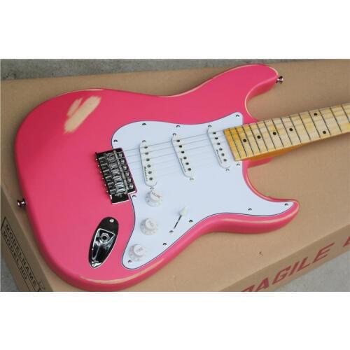 Pink retro guitar, maple fingerboard, basswood body, SSS pickup, can be customized on demand, free delivery