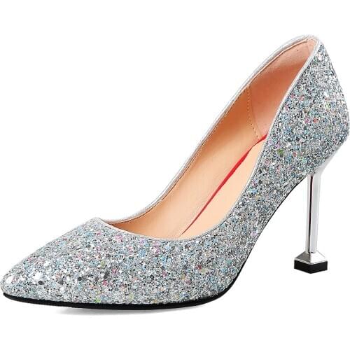 Sequins wedding shoe 2018 new age season toast shallow mouth high with cat 43 yards single shoes with 33-18328