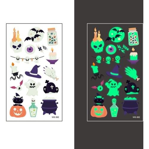 Kids Children Adults Halloween Spider Pumpkin Luminous Glow In the Dark Tattoo Stickers Kids Face Body Waterproof Fake Tattoos
