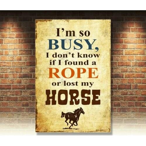 I'm So Busy I Don't Know I I Found a Rope Or Lost My Horse Funny Metal Sign