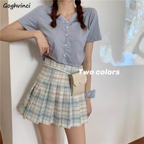 Plaid Pleated Mini Women Skirts Korean Style Fresh A-line High-waist Sweet Students Casual Fashion Chic All-match Daily Summer