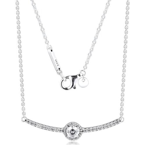 Round Sparkling Pendant Necklaces for Women Fashion 925 Sterling Silver Collier Choker Necklace Jewelry Female Chain Necklaces