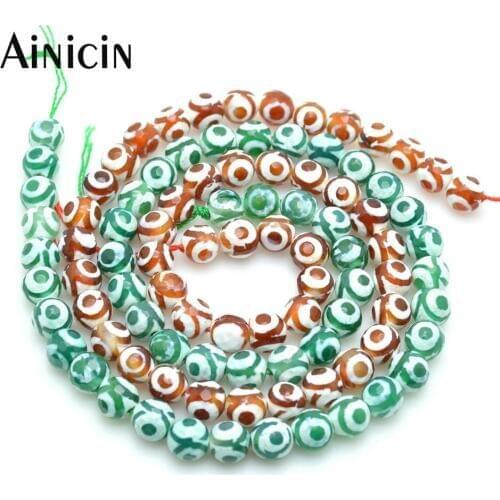 10pcs High Quality 3 Eyes Green and Brown Color Faceted 6~10mm Round Shape DZI Beads For Jewelry Making Materials