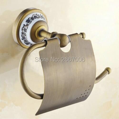 Free shipping 2Pcs Luxury Retro Hot selling Toilet Paper Holder Copper Paper holder With Ceramic Base Bathroom Accessory ZR2019