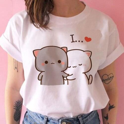2020 Fashion Women Tshirt Kawaii Couple Cat T Shirt Women Harajuku Tshirt Funny Cartoon T-shirt Cute Anime Tops Tee Female