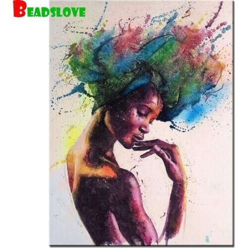 5D diy Diamond embroidery African American colorful Woman painting Full drill craft cross stitch kit Home decors Halloween Gift