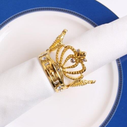 6PCS 3D golden crown hollow napkin ring alloy napkin buckle wedding hotel napkin ring mat towel ring table