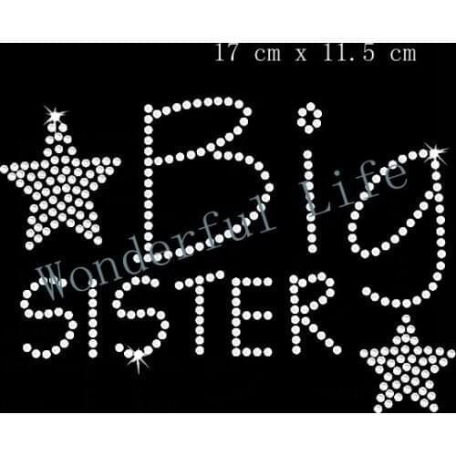 Free shipping Big Sister Stars Rhinestone Applique Heat Transfer Design