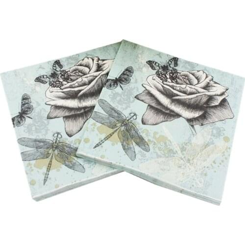 33*33cm 20pcs/lot Dragonfly Butterfly Flower Color Printed Paper Napkin Creative Paper Napkin Wedding Birthday Party Decoration