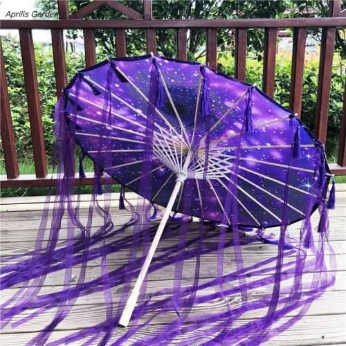 Hanfu Oiled Paper Umbrella rain women Photography Prop Rain-proof Ribbon Antique Tassels Umbrella fan paraguas parasol
