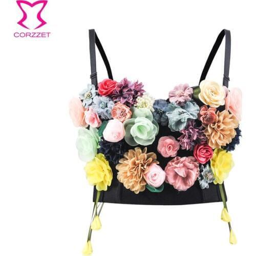 Corzzet Sexy Colorful Solid Floral Appliques Lolita Push Up Bra Tank Top Bustier Crop Top Bras For Women Bralette Party ClubWear