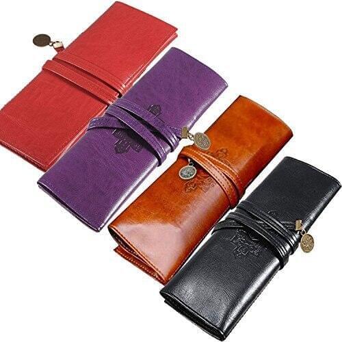 Multi Colors Choose Vintage Style Rollup Pencil Case, Pencil Bag, Pen Pocket - PU Leather