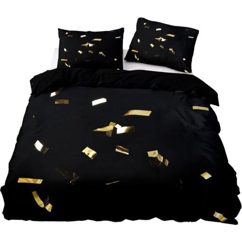 Modern Style Black Duvet Cover 210x210 Pillowcase 3Pcs,245x210 Quilt Cover,Blanket Cover ,Golden Confetti Pattern Bedding Set