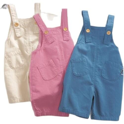 2021 Spring Summer Korean Version Of Seven-Cent Overalls Girl Jumpsuit Fashion Boys Denim Romper Jumpsuits Straps Short Pants