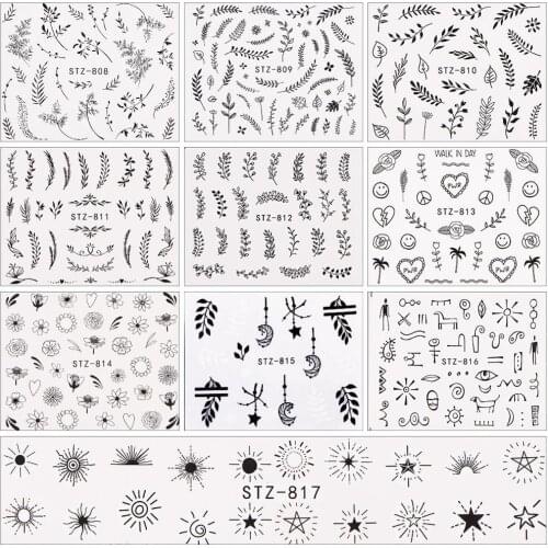 ENDRRFLLA 1pc Black and white leaves transparent stickers 3D watermark nail stickers decoration simple nail art