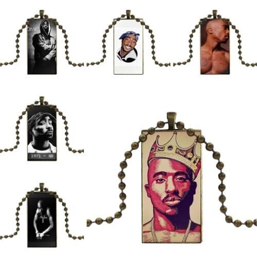 Hot 2pac Tupac Shakur Necklace Fashion Long Chain With Rectangle Necklace Jewelry For Women Men