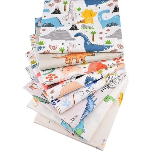 8pcs / set cotton twill printing cloth DIY hand patchwork dinosaur series pure cotton fabric group