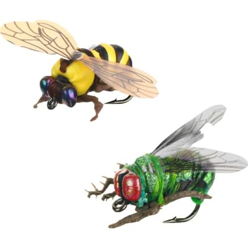 2PCS Artificial Fishing Insect Bait Lure Premium Bee Fly Housefly Trout Carp Wobblers tackle Outdoor Baits Lures Accessories
