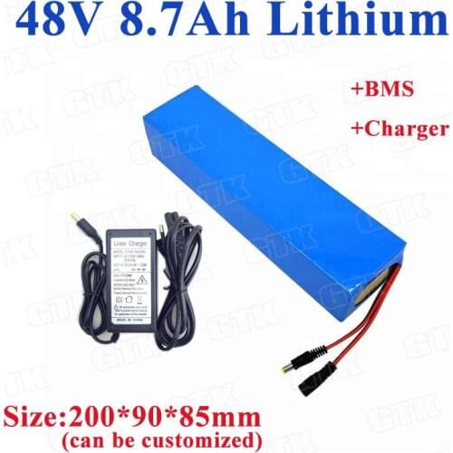 Lithium 48V 8.7Ah 11Ah 12Ah li ion battery pack with 15A BMS for 500w 720w electric motorcycle scooter E-bike +3A charger