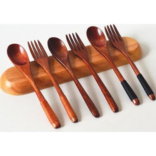 Spoon+fork Wooden Long Handle Soup Spoon Honey Stirring Fork Kitchen Cooking Utensil Tool