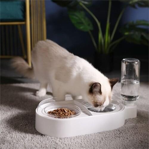 Cat Food Bowl Double Dog Water Bowls Set Detachable Feeder Pet Automatic Drinking Bottle Dispenser Fountain Puppy Food Container
