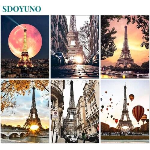 SDOYUNO Landscape Paint By Numbers Kits On Canvas Scenery DIY Frame 60x75cm Oil Painting By Numbers Towers Hand Painting Decor