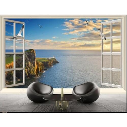 Custom mural 3d photo wallpaper Warm sunny sea view outside the window home decor living room wallpaper for walls 3 d