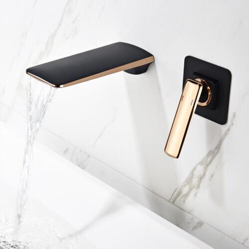 Newest Black Rose gold White gold brass bathroom sink faucet Wall mounted cold hot water mixer faucet waterfall basin tap