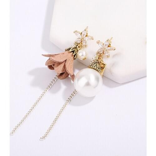 New fashion creative tassel earrings popular pearl asymmetrical earrings pendant summer fresh temperament earrings for women