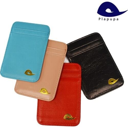 Plapupa 100% Genuine Leather Vertical Slim credit Card Holder with 5 id card pockets