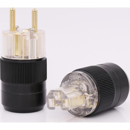 24K Gold Plated Unprinted EU European Schuko Power Connector IEC Plug For DIY Mains Power Cable