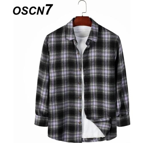 OSCN7 Casual Plaid Long Sleeve Shirt Men High High Streetwear 2021 Fall Women Shirt Retro Shirts Harujuku Mens Shirt 215
