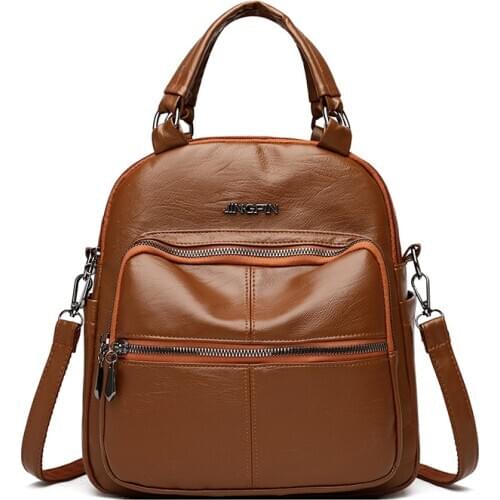 Luxury Brand Backpack For Women Design 2021 Solid Color Leather Campus Laptop School Bag Trendy Youth Travel Backpack Mochila