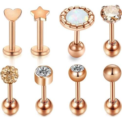 JFORYOU 8-12 Pcs Earrings Cartilage Tragus 16G Surgical Steel Studs with CZ Rook Hoop Helix Conch Snug Daith Studs Women Men